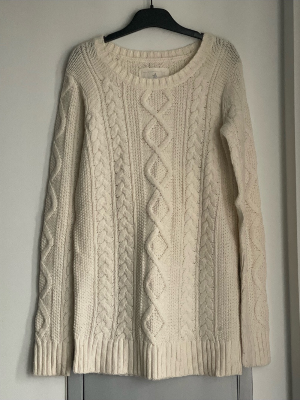 AERIE Cream Cable-Knit Wool Blend Crewneck Sweater